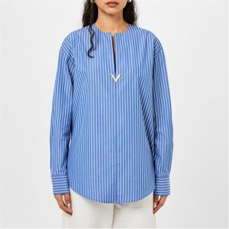 VALENTINO Val Striped Shirt Ld43 Women Lblue Bianco  for sale