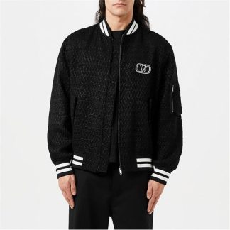 VALENTINO Wool Tweed Bomber Jacket Men Black  for sale