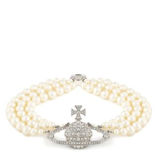 VIVIENNE WESTWOOD 3 Row Pearl Bas Relief Choker Women Plat/Pear P127  for sale