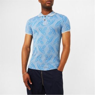 VIVIENNE WESTWOOD All Over Orb Print Polo Shirt Men Creme/Blue  for sale