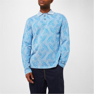 VIVIENNE WESTWOOD All Over Orb Print Polo Shirt Men Creme/Blue  for sale