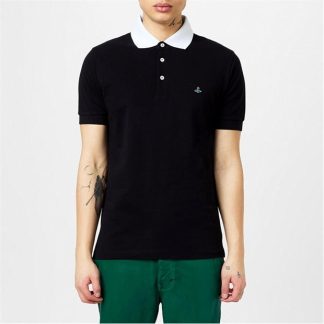 VIVIENNE WESTWOOD Contrasting Collar Polo Shirt Men Short Sleeve Polos Black/White for sale