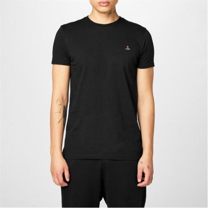 VIVIENNE WESTWOOD Embroidered Orb Logo T Shirt Men Regular Fit T-Shirts Black for sale