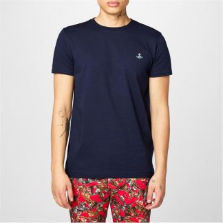 VIVIENNE WESTWOOD Embroidered Orb Logo T Shirt Men Regular Fit T-Shirts Navy for sale