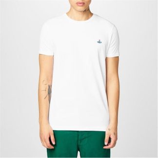 VIVIENNE WESTWOOD Embroidered Orb Logo T Shirt Men Regular Fit T-Shirts White for sale