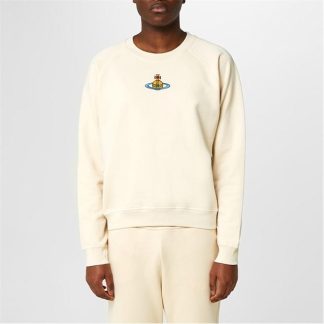 VIVIENNE WESTWOOD Embroidered Saturn Orb Sweatshirt Men Crew Sweaters Stone for sale