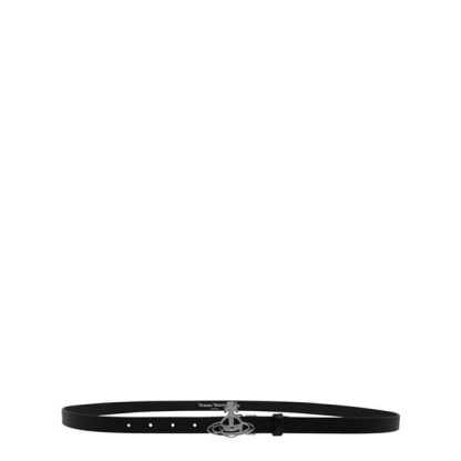 VIVIENNE WESTWOOD Line Orb Small Silver Buckle Belt Women Black  for sale