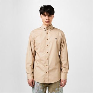 VIVIENNE WESTWOOD Long Sleeved Krall Shirt Men Plain Shirt - Long Sleeve Light Taupe for sale