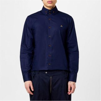 VIVIENNE WESTWOOD Long Sleeved Krall Shirt Men Plain Shirt - Long Sleeve Navy for sale