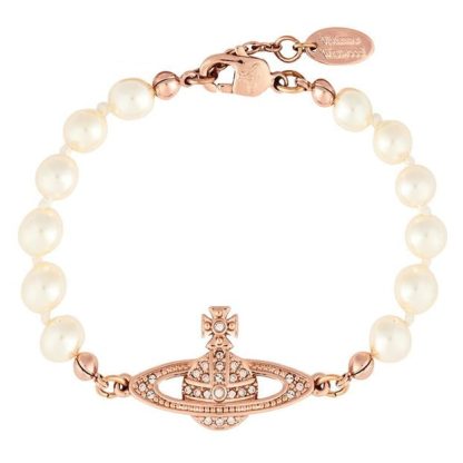 VIVIENNE WESTWOOD Mini Bas Relief Pearl Bracelet Women Bracelets Pink Gld G121 for sale