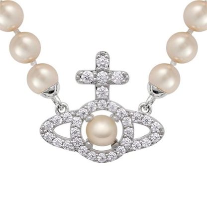 VIVIENNE WESTWOOD Olympia Pearl Necklace Women Plat/Wht P373  for sale