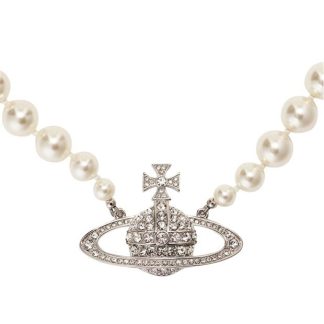 VIVIENNE WESTWOOD One Row Pearl Bas Relief Choker Women Choker Necklaces Plat/Crm P104 for sale