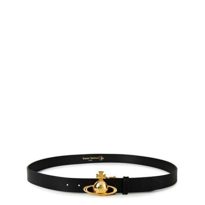 VIVIENNE WESTWOOD Orb Logo Belt Unisex Belts Black/Gold for sale