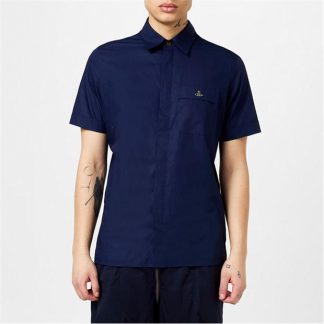 VIVIENNE WESTWOOD Orb Short Sleeve Shirt Men Plain Shirt - Short Sleeve Navy for sale