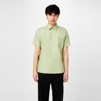 VIVIENNE WESTWOOD Orb Short Sleeve Shirt Men Plain Shirt - Short Sleeve Sage Green for sale