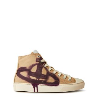 VIVIENNE WESTWOOD Plimsoll High Top Trainers Women Canvas High Beige Purple for sale