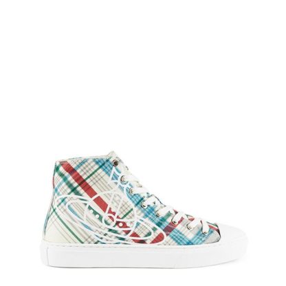 VIVIENNE WESTWOOD Plimsoll High Top Trainers Women Canvas High Madras Check for sale