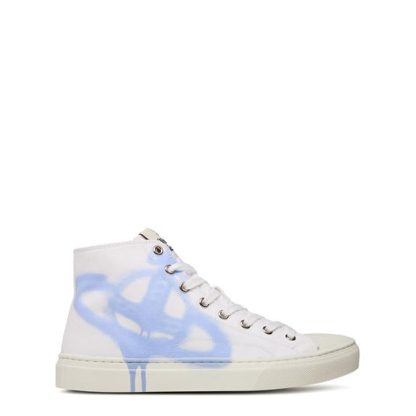 VIVIENNE WESTWOOD Plimsoll High Top Trainers Women Canvas High White/Bby Blue for sale