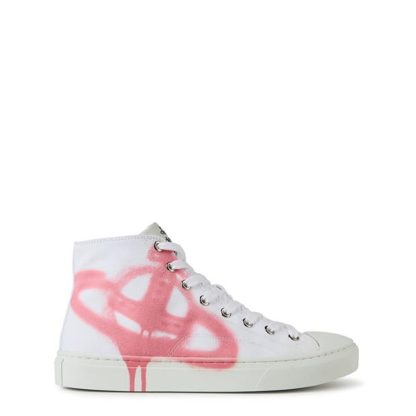 VIVIENNE WESTWOOD Plimsoll High Top Trainers Women Canvas High White/Pink for sale