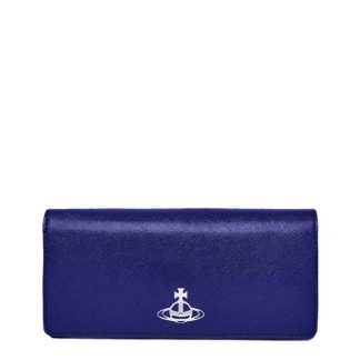 VIVIENNE WESTWOOD Saffiano Classic Credit Card Wallet Women Flap Over Purse Blue for sale