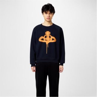 VIVIENNE WESTWOOD Spray Orb Sweater Men Crew Sweaters Navy for sale