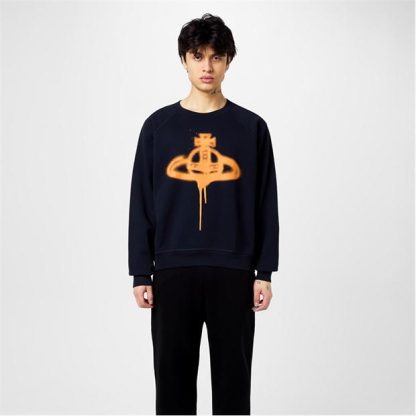 VIVIENNE WESTWOOD Spray Orb Sweater Men Crew Sweaters Navy for sale