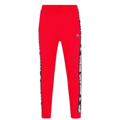 VIVIENNE WESTWOOD Tape Joggers Men Closed Hem Fleece Jogging Bottoms Red H406 for sale