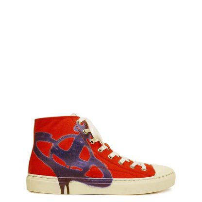 VIVIENNE WESTWOOD Viv Plimsoll Graf HT Sn42 Men Canvas High Red/Blue for sale