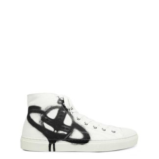 VIVIENNE WESTWOOD Viv Plimsoll Graf HT Sn42 Men Canvas High White/Blk for sale