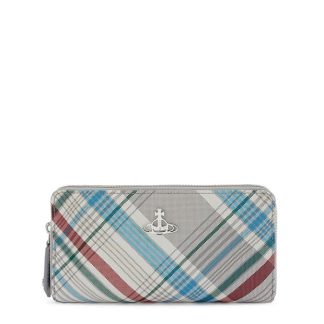 VIVIENNE WESTWOOD Zip Around Logo Wallet Women Purses Madras Check for sale