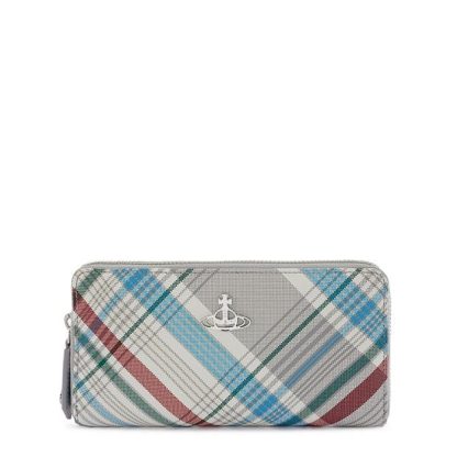 VIVIENNE WESTWOOD Zip Around Logo Wallet Women Purses Madras Check for sale